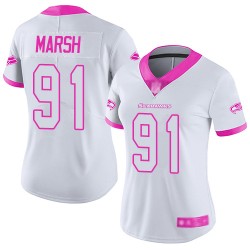 Limited Women's Cassius Marsh White/Pink Jersey - #91 Football Seattle Seahawks Rush Fashion