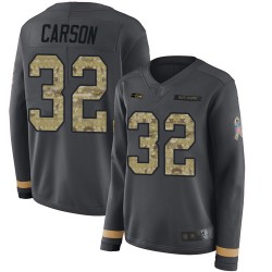 Limited Women's Chris Carson Black Jersey - #32 Football Seattle Seahawks Salute to Service Therma Long Sleeve