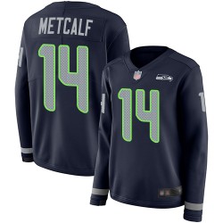 Limited Women's D.K. Metcalf Navy Blue Jersey - #14 Football Seattle Seahawks Therma Long Sleeve
