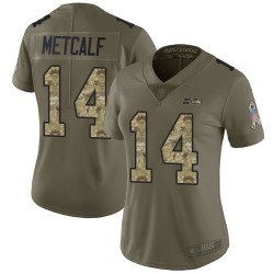 Limited Women's D.K. Metcalf Olive/Camo Jersey - #14 Football Seattle Seahawks 2017 Salute to Service