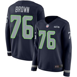 Limited Women's Duane Brown Navy Blue Jersey - #76 Football Seattle Seahawks Therma Long Sleeve