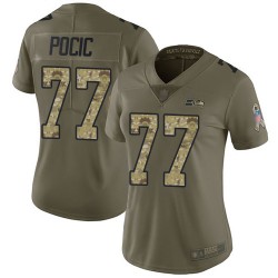 Limited Women's Ethan Pocic Olive/Camo Jersey - #77 Football Seattle Seahawks 2017 Salute to Service