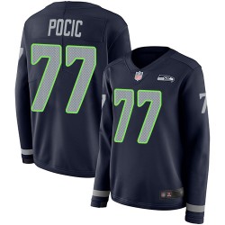 Limited Women's Ethan Pocic Navy Blue Jersey - #77 Football Seattle Seahawks Therma Long Sleeve