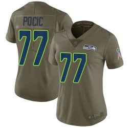 Limited Women's Ethan Pocic Olive Jersey - #77 Football Seattle Seahawks 2017 Salute to Service