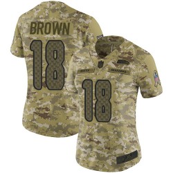 Limited Women's Jaron Brown Camo Jersey - #18 Football Seattle Seahawks 2018 Salute to Service