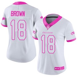 Limited Women's Jaron Brown White/Pink Jersey - #18 Football Seattle Seahawks Rush Fashion