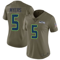 Limited Women's Jason Myers Olive Jersey - #5 Football Seattle Seahawks 2017 Salute to Service