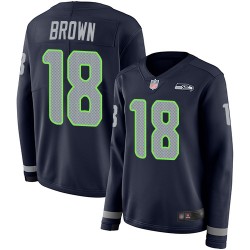 Limited Women's Jaron Brown Navy Blue Jersey - #18 Football Seattle Seahawks Therma Long Sleeve