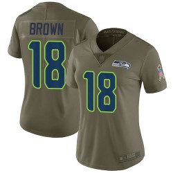 Limited Women's Jaron Brown Olive Jersey - #18 Football Seattle Seahawks 2017 Salute to Service