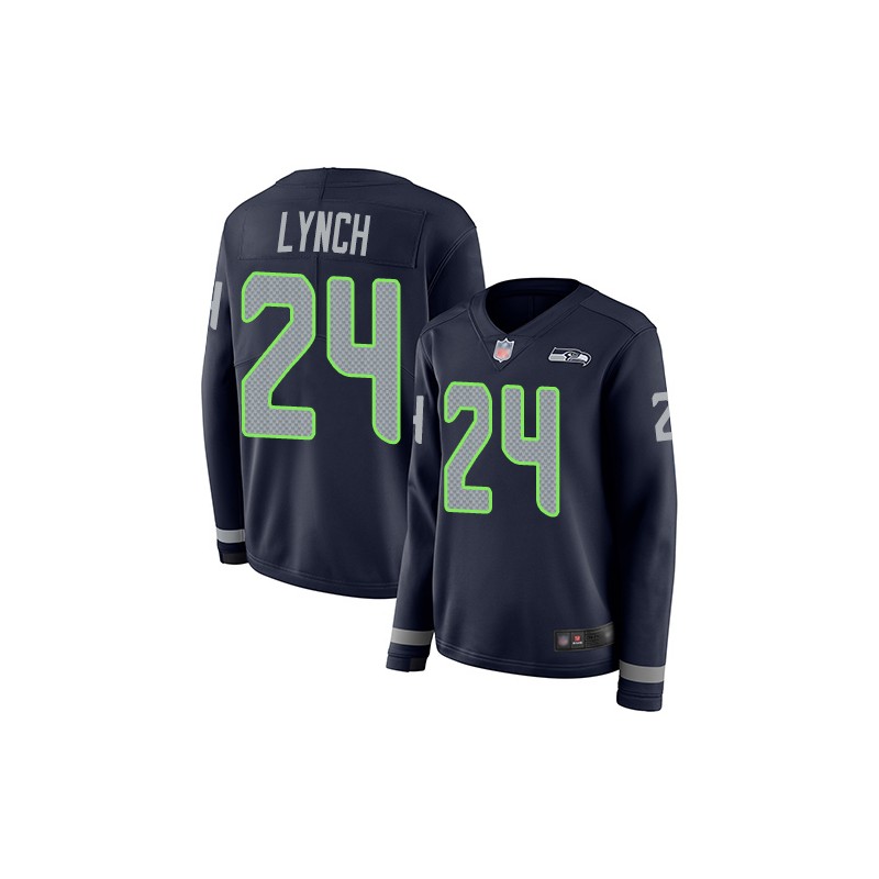 Limited Women's Marshawn Lynch Navy Blue Jersey - #24 Football Seattle  Seahawks Therma Long Sleeve Size S
