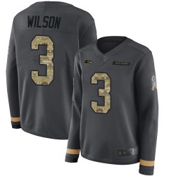 Limited Women's Russell Wilson Black Jersey - #3 Football Seattle Seahawks Salute to Service Therma Long Sleeve