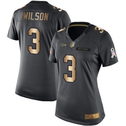 Limited Women's Russell Wilson Black/Gold Jersey - #3 Football Seattle Seahawks Salute to Service