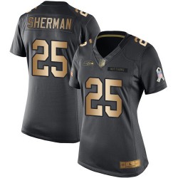 Limited Women's Richard Sherman Black/Gold Jersey - #25 Football Seattle Seahawks Salute to Service