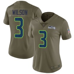 Limited Women's Russell Wilson Olive Jersey - #3 Football Seattle Seahawks 2017 Salute to Service