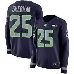 Limited Women's Richard Sherman Navy Blue Jersey - #25 Football Seattle Seahawks Therma Long Sleeve