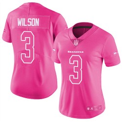 Limited Women's Russell Wilson Pink Jersey - #3 Football Seattle Seahawks Rush Fashion
