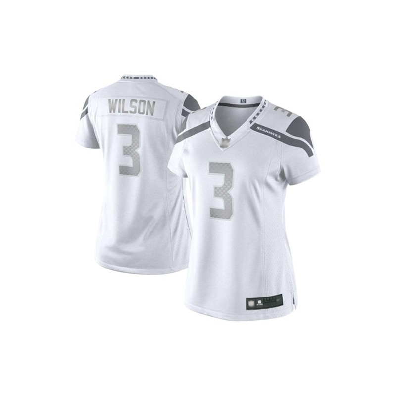 Limited Women's Russell Wilson White Jersey - #3 Football Seattle Seahawks  Platinum Size S