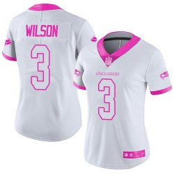 Limited Women's Russell Wilson White/Pink Jersey - #3 Football Seattle Seahawks Rush Fashion