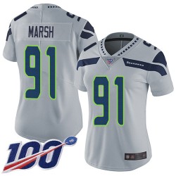 Limited Women's Cassius Marsh Grey Alternate Jersey - #91 Football Seattle Seahawks 100th Season Vapor Untouchable
