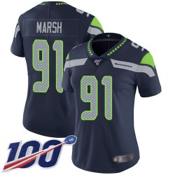 Limited Women's Cassius Marsh Navy Blue Home Jersey - #91 Football Seattle Seahawks 100th Season Vapor Untouchable