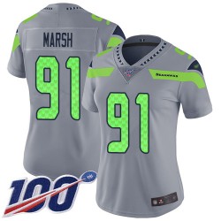 Limited Women's Cassius Marsh Silver Jersey - #91 Football Seattle Seahawks 100th Season Inverted Legend