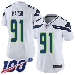 Limited Women's Cassius Marsh White Road Jersey - #91 Football Seattle Seahawks 100th Season Vapor Untouchable