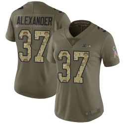 Limited Women's Shaun Alexander Olive/Camo Jersey - #37 Football Seattle Seahawks 2017 Salute to Service