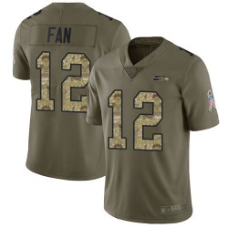 Limited Youth 12th Fan Olive/Camo Jersey - Football Seattle Seahawks 2017 Salute to Service