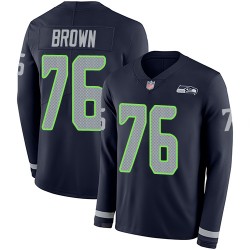 Limited Youth Duane Brown Navy Blue Jersey - #76 Football Seattle Seahawks Therma Long Sleeve