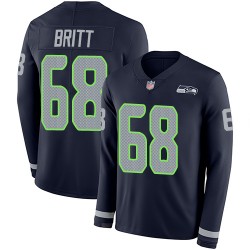 Limited Youth Justin Britt Navy Blue Jersey - #68 Football Seattle Seahawks Therma Long Sleeve