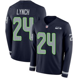 Limited Youth Marshawn Lynch Navy Blue Jersey - #24 Football Seattle Seahawks Therma Long Sleeve