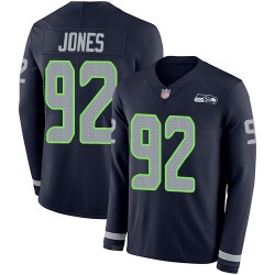 Limited Youth Nazair Jones Navy Blue Jersey - #92 Football Seattle Seahawks Therma Long Sleeve