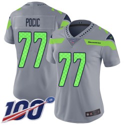 Limited Women's Ethan Pocic Silver Jersey - #77 Football Seattle Seahawks 100th Season Inverted Legend