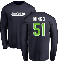 Barkevious Mingo Navy Blue Name & Number Logo - #51 Football Seattle Seahawks Long Sleeve T-Shirt