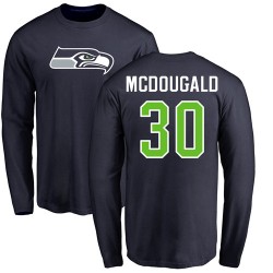 Bradley McDougald Navy Blue Name & Number Logo - #30 Football Seattle Seahawks Long Sleeve T-Shirt