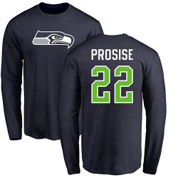 C. J. Prosise Navy Blue Name & Number Logo - #22 Football Seattle Seahawks Long Sleeve T-Shirt