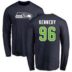 Cortez Kennedy Navy Blue Name & Number Logo - #96 Football Seattle Seahawks Long Sleeve T-Shirt