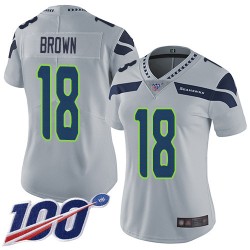 Limited Women's Jaron Brown Grey Alternate Jersey - #18 Football Seattle Seahawks 100th Season Vapor Untouchable