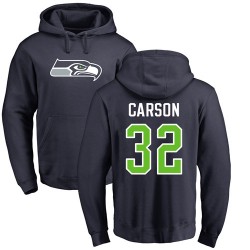 Chris Carson Navy Blue Name & Number Logo - #32 Football Seattle Seahawks Pullover Hoodie