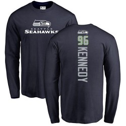 Cortez Kennedy Navy Blue Backer - #96 Football Seattle Seahawks Long Sleeve T-Shirt