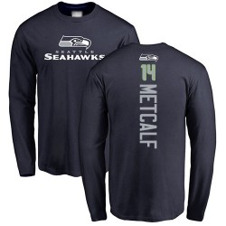 D.K. Metcalf Navy Blue Backer - #14 Football Seattle Seahawks Long Sleeve T-Shirt