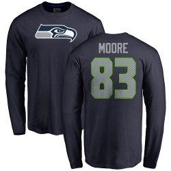 David Moore Navy Blue Name & Number Logo - #83 Football Seattle Seahawks Long Sleeve T-Shirt