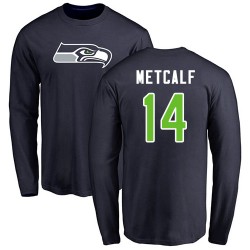 D.K. Metcalf Navy Blue Name & Number Logo - #14 Football Seattle Seahawks Long Sleeve T-Shirt