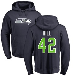 Delano Hill Navy Blue Name & Number Logo - #42 Football Seattle Seahawks Pullover Hoodie