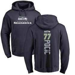 Ethan Pocic Navy Blue Backer - #77 Football Seattle Seahawks Pullover Hoodie