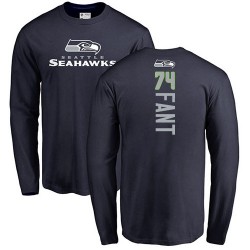 George Fant Navy Blue Backer - #74 Football Seattle Seahawks Long Sleeve T-Shirt