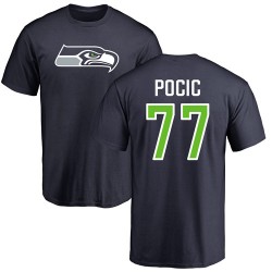 Ethan Pocic Navy Blue Name & Number Logo - #77 Football Seattle Seahawks T-Shirt