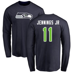 Gary Jennings Jr. Navy Blue Name & Number Logo - #11 Football Seattle Seahawks Long Sleeve T-Shirt