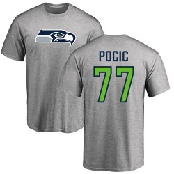 Ethan Pocic Ash Name & Number Logo - #77 Football Seattle Seahawks T-Shirt