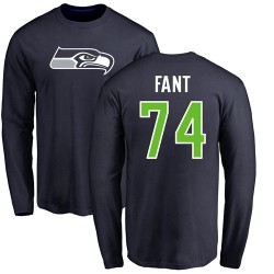 George Fant Navy Blue Name & Number Logo - #74 Football Seattle Seahawks Long Sleeve T-Shirt